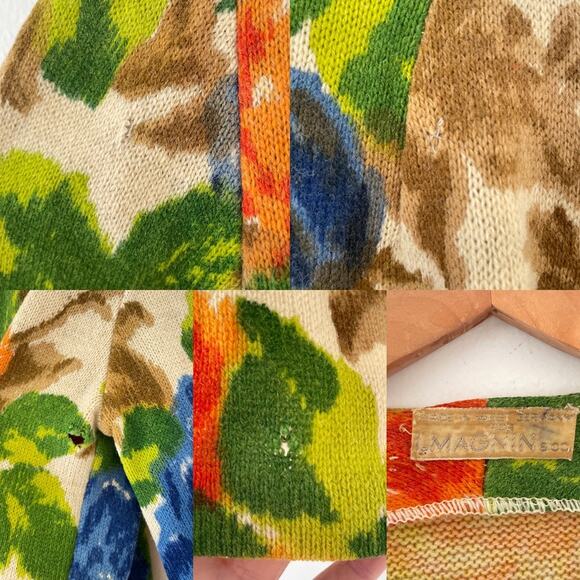 Vtg 50's 60's I. Magnin Made in West Germany Knit Floral Wool Button Up Cardigan - Picture 7 of 8